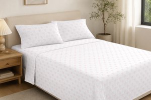 Flannel Bed Set Pink Bows Pure Cotton