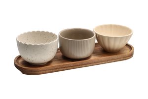 Tapas With Set With 3 Bowls With Oval Tray Beige