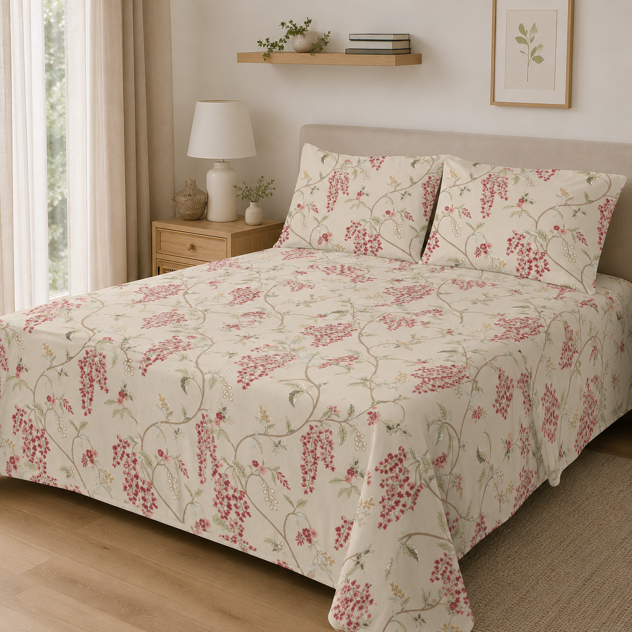 Bed Set Vintage Floral Pure Cotton 300 Thread Count